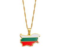 The People's Republic Of Bulgaria Map Flag Pendant Necklaces Stainless Steel Bulgarian Jewelry Patriotic Accessory(Gold Color,60cm)