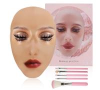 The Perfect Aid to Practicing Makeup, Facial Eye Makeup Practice Board, Silicone Practice Makeup Face Board Lash View Eyelids Training for Practice Eyesmakeup with 5 Piece Brushes Set
