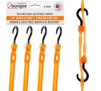 The Perfect Bungee 36” Adjust-A-Strap Rubber-Free Poly Bungee w Slotted Holes to Adjust Size, Stretches 2X Length, Non-Marring Nylon Hooks, UV Resistant, Heavy-Duty, All-Weather, Made in USA, Orange