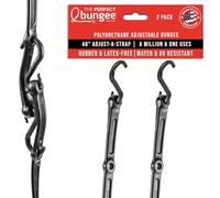 The Perfect Bungee 48" Adjust-A-Strap 2-Pack, Heavy Duty Rubber-Free Polyurethane Adjustable Bungee, with Nylon and Metal S-Hooks, All-Weather, 2X Stretch Tarp & Cargo Strap, Made in USA, Black