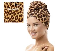 THE PERFECT HAIRCARE Microfibre Hair Towel Wrap for Women - Absorbent Quick Drying Turban for Curly and Long Hair for Girls and Kids - Anti Frizz (Leopard)