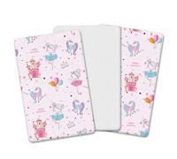 The Perfect Trio (90 x 50 cm) | 2x 100% Pure Cotton Crib Fitted Sheets & 1 Waterproof Mattress Protector (Baby Pink - Fairy Tales, 90 x 50 cm)