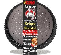 The Perforated Pie Pan - Golden Pie Tart Quiche and Flan Crusts Guaranteed With This Deep Dish Pie Plate Designed With Holes For Crisp Baking. A Fluted Non-Stick Metal Mold (9 inch x 2 inch depth).