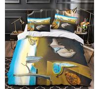 The Persistence of Memory for Teens And Adults 3D Print Dalí Quilt Cover Comforter Covers Duvet Cover Soft Microfiber Bedding Set with Pillow Cases with Zipper Closure 2 Pieces Single（140x200cm）