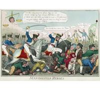 The Peterloo Massacre. The massacre took place on August 16 1819 at St Peter's Field Manchester England when the 15th Hussars a cavalry regiment charged with sabres drawn into an unarmed crowd who