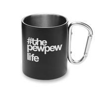 The Pew Pew Life Airsoft Funny Metal Cup Carabiner Handle, Camping Mug