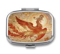 The Phoenix Rests on Clouds Pill Box 2-Compartment Portable Travel Square Pill Case Daily Pill Holder with Store Vitamins Pocket Medicine Organizer for Office Home Fish Oil