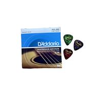 The Piano Accessory Shop PAS Bundle D'Addario EJ16 Phosphor Bronze Light (.012-.053) Acoustic Guitar Strings - plus 3 Fender plectrums