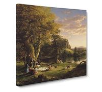 The Picnic by Thomas Cole Classic Painting Canvas Wall Art Print Ready to Hang, Framed Picture for Living Room Bedroom Home Office Décor, 20x20 Inch (50x50 cm)
