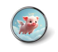 The Pig Flying in The Sky Round Metal Brooches 1 Inch Memorial Badges Exquisite Decorations Pins for Clothing
