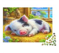 The Pig Lay on Its Side on A Haystack in The Barn Puzzle 52x38cm/1000pcs Erwachsene Puzzle,Home Decor