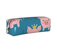 The Pig with The Crown Pencil Case Portable Cylindrical Pencil Pouch with Zipper Leather Cosmetic Pouch Bag