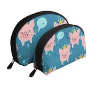 The Pig with The Crown Printed Makeup Bags 2-Piece Portable Shell Travel Toiletry Bag