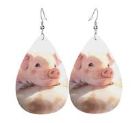 The pigs are looking. Pattern leather earrings | Water drop-shaped printed earrings, suitable for daily/party/dating scenes