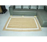THE PIKKU INTERNATIONAL - Handmade Jute Rug Beige White Line Rectangle Hand Woven Farmhouse Jute Area Rug (2 x 8 ft)