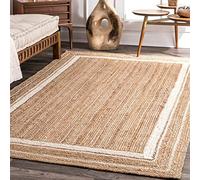THE PIKKU INTERNATIONAL - Handmade Jute Rug Beige White Line Rectangle Hand Woven Farmhouse Jute Area Rug (5 x 7 ft)