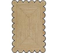 THE PIKKU INTERNATIONAL - Handmade Jute Rug Beige with Scallop Black Border Rectangle Hand Woven Farmhouse Jute Area Rug - 60 x 300 cm