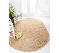 THE PIKKU INTERNATIONAL - Handmade Jute Rug Black Dye Oval Area Rug Boho Rag Rug Living Room Hallway Carpet (Beige, 60 cm x 110 cm)