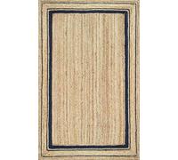 THE PIKKU INTERNATIONAL - Jute Rug Biege & Black Line Hand Braided Rectangle Area Rug Rustic Look Carpet (200 x 250 cm)