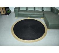 THE PIKKU INTERNATIONAL - Jute Rug Hand Braided Round Farmhouse Living Room Hallway Carpet (Black & Beige, 80 x 80 cm)