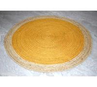 THE PIKKU INTERNATIONAL - Jute Rug Hand Braided Round Farmhouse Living Room Hallway Carpet (Yellow & Beige, 120 x 120 cm)