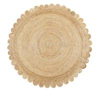 THE PIKKU INTERNATIONAL - Jute Rug Scallop Design Round Area Rug Rustic Look Carpet (300 x 300 cm)