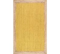 THE PIKKU INTERNATIONAL - Jute Rug Yellow with Beige Border Hand Braided Rectangular Area Rug Rustic Look Carpet (180 x 220 cm)