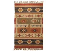 THE PIKKU INTERNATIONAL - Kilim Rug Wool Jute Rectangle - Handwoven Rustic Look Carpet for Modern House Living Room, Bedroom [Model P-KLM16] 120 x 210 cm (4x7 Feet)