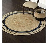 THE PIKKU INTERNATIONAL - Modern Jute Rug Round Hand Braided Farmhouse Living Room Carpet (Beige & Black, 120 x 120 cm)