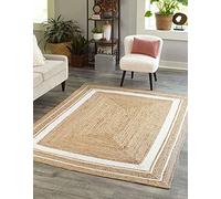 THE PIKKU INTERNATIONAL - RUG Jute Hand Woven Beige with White Line Border Rectangle Area Carpet For Hallway (80 x 150 cm)