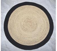 THE PIKKU INTERNATIONAL - RUG Jute Hand Woven Round Area Rug Beige With Black Color Border Carpet (225 CM X 225 CM)