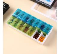 The Pill Box is Double-rowed, 14-Compartment Medicine Storage, and The Pills are Packed (Large Blue Green)
