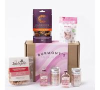 The Pink Gin & Tonic and Treats Hamper - Chocolate, Popcorn & Candy Kittens | Gordon's Gin Miniatures, Fever-Tree Tonics, Cambrook Chocolate Orange Fruit & Nut Mix, Joe & Seph's Popcorn & Candy Kittens