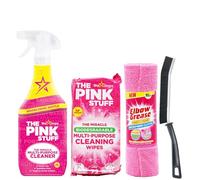 The Pink Stuff Multipurpose Cleaning Bundle - Multi Purpose Cleaner Spray 850ml, Biodegradable Multipurpose Wipes 72s, Microfibre Cloth Roll & Crevice Brush - Ideal for Tough Stains & Daily Cleaning