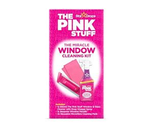 The Pink Stuff Window Cleaning Kit Carton - Streak Free Glass Cleaner with Rose Vinegar 850ml Set, Window Cloth & Scrubber - Removes Dirt, Grease & Grime from Windows, Mirrors & Glass