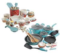 The Pioneer Woman Vintage Speckle 24-Piece Cookware Combo Set in Turquoise bundle with Copper Charm Stainless Steel Copper Bottom Cookware Set, 10 Piece