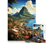 The Pitons Soufriere Art 1000 Pieces Jigsaw Puzzles for Teenagers Cognitive Toy Gentle Leisure Pattern Assembly Fine Art Piece (38x52cm)