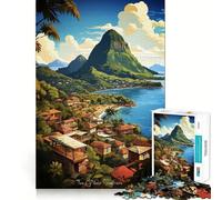 The Pitons Soufriere Art 1000 Pieces Jigsaw Puzzles for Teenagers Cognitive Toy Gentle Leisure Pattern Assembly Fine Art Piece (38x52cm)