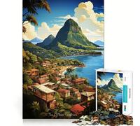 The Pitons Soufriere Art Jigsaw Puzzle for Teenagers 1000 Pieces Cognitive Toy Quiet Hobby Premium Edge (50x75cm)