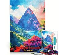 The Pitons Soufriere Art Jigsaw Puzzles 1000 Piece for Adults Mental Logic Toy Peaceful Fun Firm Cut Cherished Gift (38x26cm)