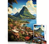 The Pitons Soufriere Art Jigsaw Puzzles for Adults 1000 Pieces Brain Challenge Toy Quiet Fun Precise Cut Wall Art Decor (38x26cm)