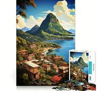 The Pitons Soufriere Art Jigsaw Puzzles for Adults 1000 Pieces Brain Challenge Toy Quiet Fun Precise Cut Wall Art Decor (38x26cm)