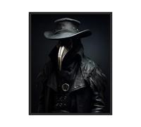 The Plague Doctor Black Framed Art Poster Print, Haunted Scary Spooky Halloween Wall Art Painting Decor Gallery 29 (The Plague Doctor, 10" L x 8" W, Black Frame)