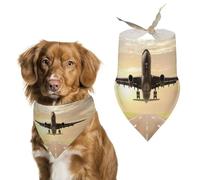 The Plane Lands at Dusk Time Dog Bandanas Puppy Cat Kerchief Scarf Pet Triangle Bandana for Christmas