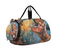 The Planets Hit The Dinosaurs Kids Duffel Bag with Shoes Compartment Lightweight Carry on Luggage for Beach Swim Bags Pool Sports