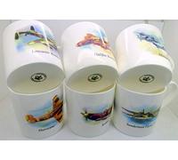 The Plate Collectors Shop Set of 6 Classic Airplane FINE Bone China Mugs Featuring 6 Different Airplanes Mosquito-Halifax-Sunderand Flying Boat-Lancaster Bomber-Hurricane-Spitfire
