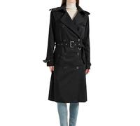 The Platinum Tailor Ladies Traditional Double Breasted Long Trench Coat Cotton Military Rain Mac (UK, Numeric, 18, Regular, Regular, Black)