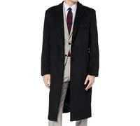 The Platinum Tailor Mens Black 70% Wool & Cashmere Long Overcoat - Classic Single Breasted Winter Coat with Satin Lining & Pockets