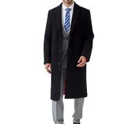 The Platinum Tailor Mens Black Overcoat 70% Wool & Cashmere Warm Winter Mod Single Breasted Coat (UK, Numeric, 48, Regular, Regular, Black - Red Lining)