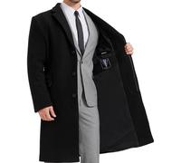 The Platinum Tailor Mens Black Overcoat Wool & Cashmere Covert Warm Winter Bond Coat Fully Lined (UK, Numeric, 40, Regular, Regular, Black - Black lining)